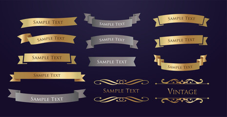 Ribbon decoration design set and antique borders and frames design