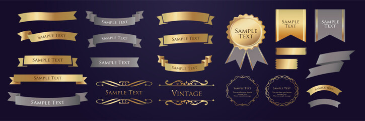 Ribbon decoration design set and antique borders and frames design