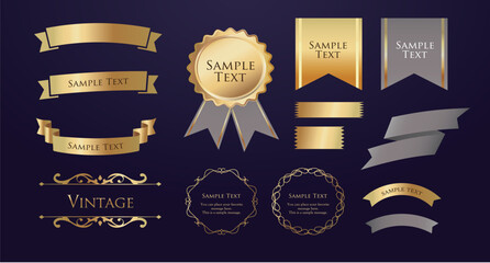 Ribbon decoration design set and antique borders and frames design