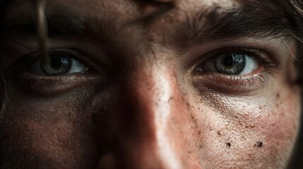 Fototapeta premium Unfiltered Gaze – Authentic Human Emotion. Concept: Authenticity, human emotion, identity, vulnerability, self-expression, cinematic portraiture, emotional connection, realism, diversity and individua