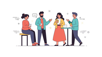 Plakat Young adults socializing: casual meeting among diverse individuals