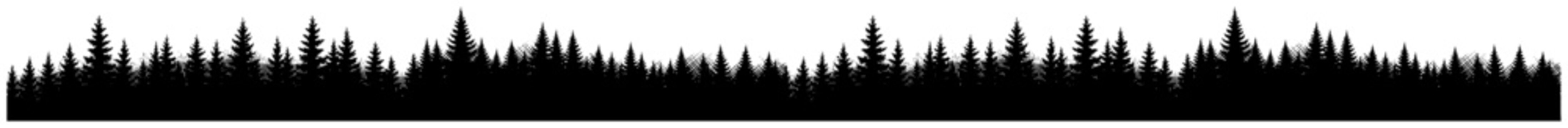 Black forest silhouette border with coniferous pine trees