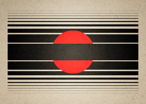 Abstract minimalistic illustration with red sphere and black lines