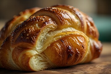 Artisan croissant detail, macro shot, bokeh background
