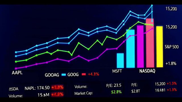 Stock Market Chart Analysis Nasdaq S P 500 AAPL GOOG MSFT Financial Data Trends Investment Growth Performance Visualization