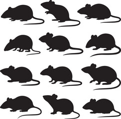 Fototapeta premium Rat and mice silhouettes. Good use for logo, web icons, symbol, or any design you want.