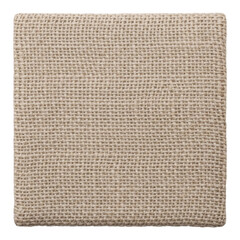 A close-up, top-down view of a square piece of natural beige burlap fabric with a visible woven texture.