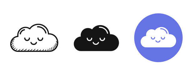 Obraz premium Minimalist cloud icons with cute faces in various colors and styles