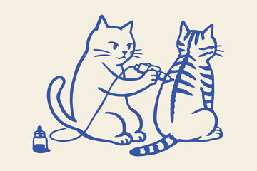 Obraz premium Cat tattooing tabby cat naive line art vector illustration
