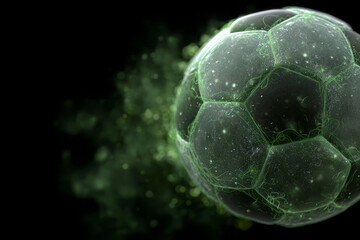Naklejka premium A glowing soccer ball with green effects.
