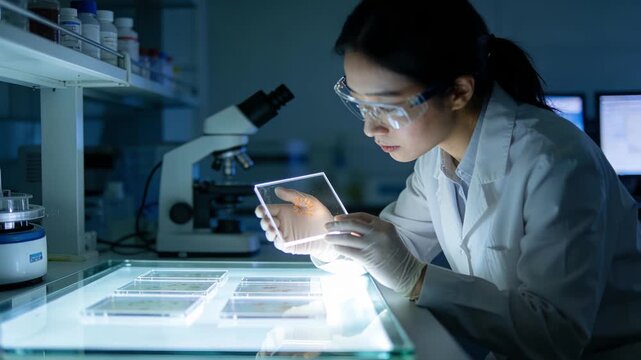 Research professional evaluates visual data with digital tools in laboratory