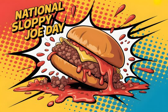 A sloppy joe sandwich on a colorful background