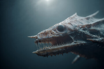 Close-up of a unique underwater creature's head.