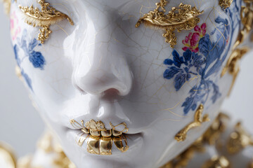 A porcelain face adorned with gold and floral patterns.