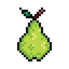 Green pear fruit pixel art colorful illustration isolated on square white background.