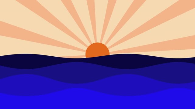 Vibrant sunset over serene ocean waves with warm sun rays. Motion sea and sun rays video template presentation.