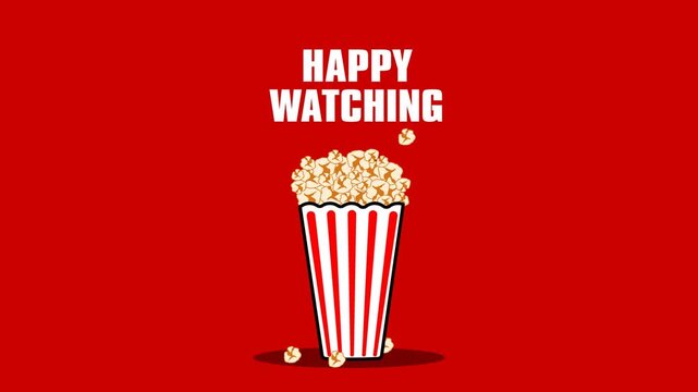 the words "happy watching" and popcorn
