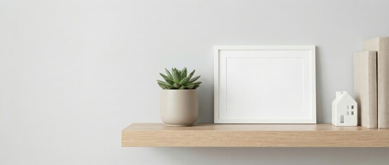 Stylish minimalist home decor arrangement featuring succulent plant wooden shelf bright living room modern aesthetic natural light contemporary design for inviting atmosphere