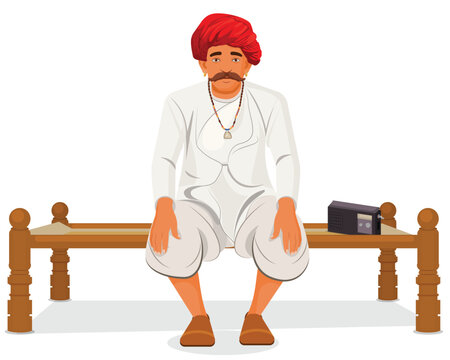 Rajasthani Men Sitting on Traditional Wooden Cot, Rajasthani Men Resting on Traditional Charpai