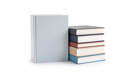Fototapeta premium Stacked books with one open book on white background 