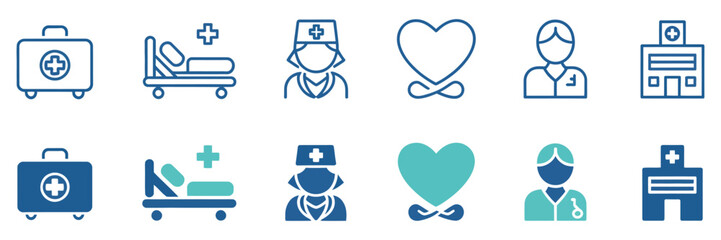 Obraz premium Medical icon vector set, health care treatment collection, hospital and clinic signs, vector illustration