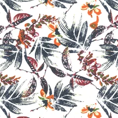 Seamless Tropical Foliage Pattern with Brushed Texture, Floral © Elymand