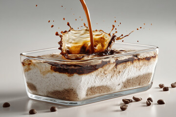 Coffee Pouring Over Cream In Glass Dish Food Photography