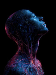 Human Body Formed From Glowing Trees On Black Background