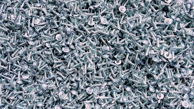 Abundant Pile of Shiny Galvanized Self-Tapping Roofing Screws