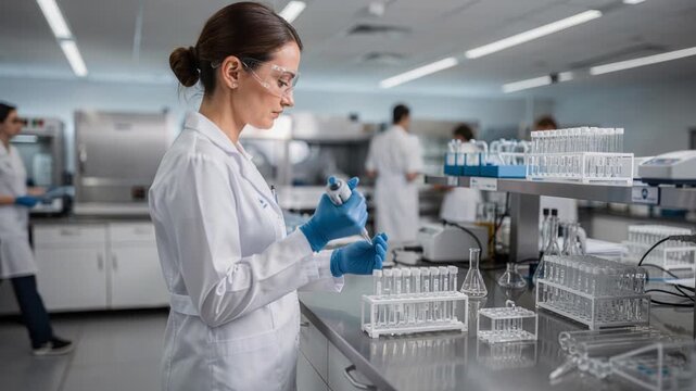 Research scientist expertly prepares samples at sterile workspace