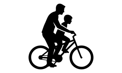 Obraz premium Father and Son Riding Bicycle Silhouette Vector Icon