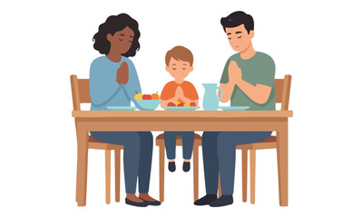 Fototapeta premium Diverse Family Saying Grace and Praying Before Dinner