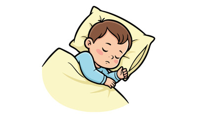 Cartoon Baby Boy Sleeping Soundly on Pillow Under Blanket