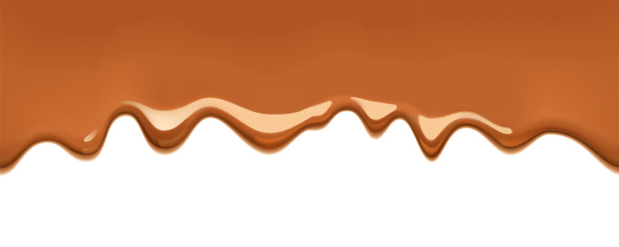 Caramel melt drips with glossy texture. Vector background with toffee caramel realistic melt and dripping flow