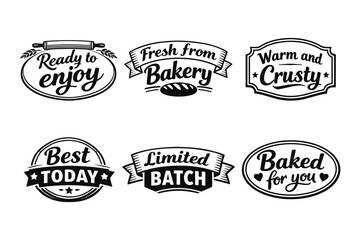 Obraz premium Vintage bakery labels: ready to enjoy, fresh from bakery, warm and crusty, best today, limited batch