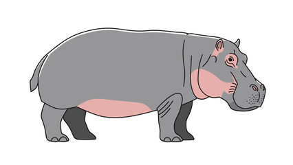 Obraz premium Cartoon hippopotamus standing on a white background.