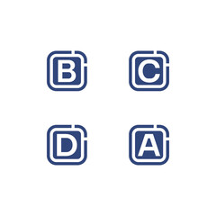 Four square icons with letters arranged in a grid pattern on a clean background