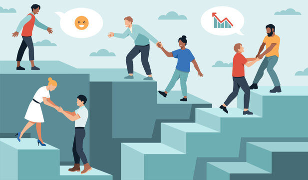 Successful people interaction. Emotional intelligence, motivation and helping, psychological health, friendly attitude, teamwork and support employee tidy vector cartoon isolated concept