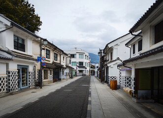 Matsumoto historic shopping district street landscape in Japan.