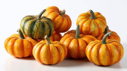Colorful assortment of vibrant pumpkins with various shapes and sizes, perfect for fall decorations and seasonal harvest themes