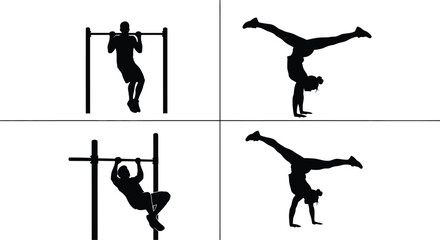 Silhouette of a person performing various gymnastic moves