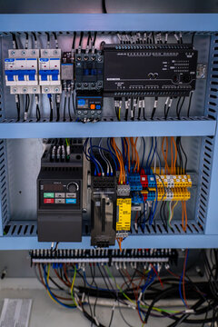 Industrial control panel wiring with plc and vfd components