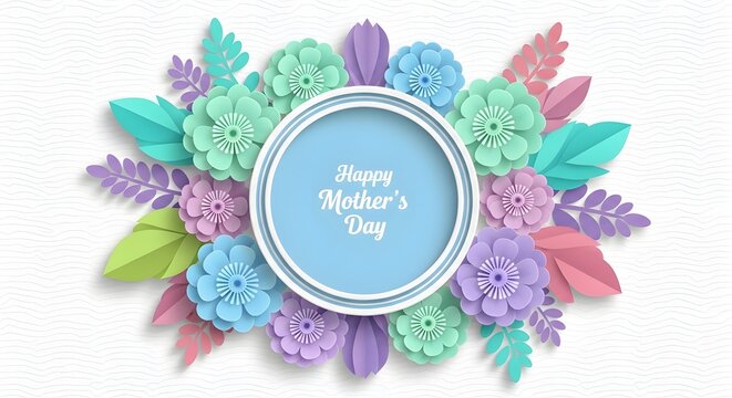 Happy mothers day colorful floral frame on white background