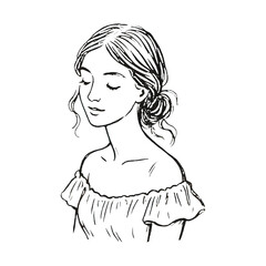 Fototapeta premium PNG Elegant line art female portrait.