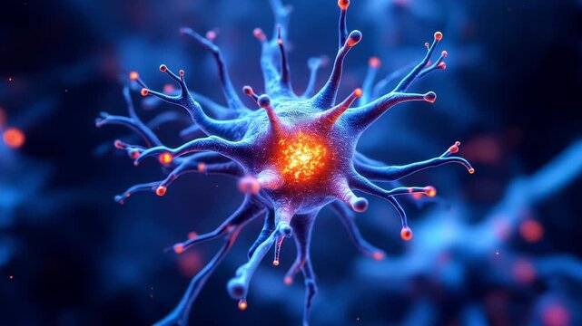 Detailed depiction of starlike neuron with energetic surrounding environment