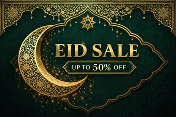 Golden crescent moon and ornate decorations for Eid sale up to 50 percent off
