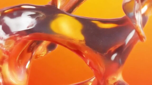 An endless seamless loop of fluid, abstract liquid motion. The background features a vibrant gradient blending warm sunset orange into bright golden yellow