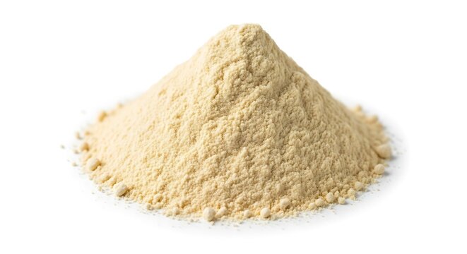 Pile of fine pale yellow corn flour powder for baking and cooking