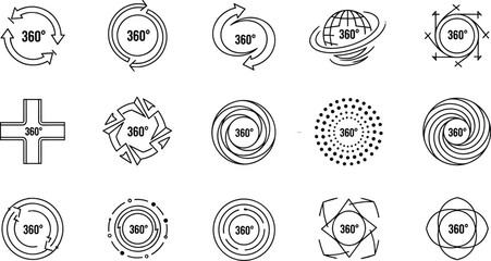 360 degree rotation icon set, circular arrows symbols for panorama, spin, and motion © MSTMONIRA