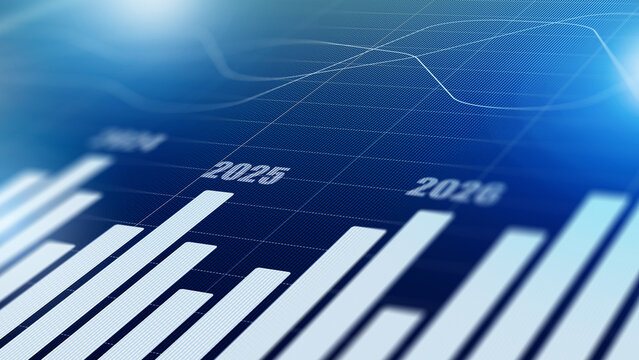 Data chart shows trends from 2024 to 2028 with bar graphs and line graphs